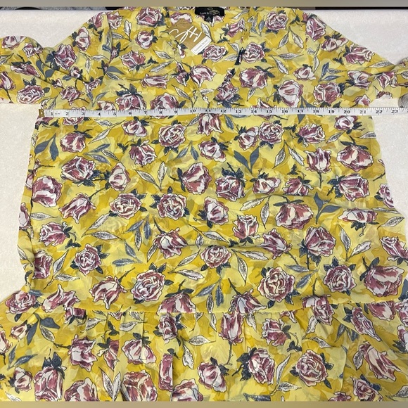 Suzanne Betro Yellow Floral Sheer Balloon Sleeve V-Neck Blouse NWT Size S - Picture 8 of 9